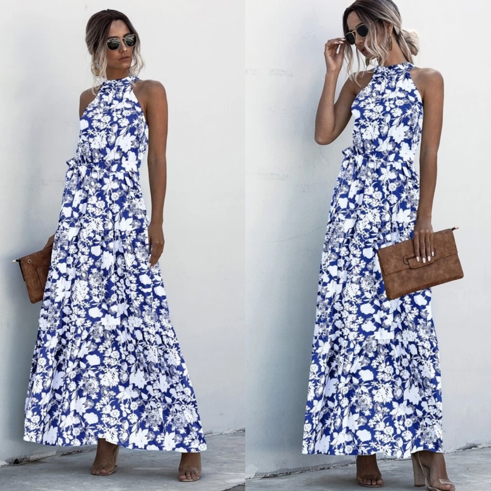 Boho gypsy dot halter maxi dress